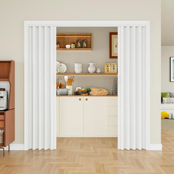 72 in. x 80 in. White Vinyl PVC Accordion Door, Interior Folding Doors with Installation Hardware