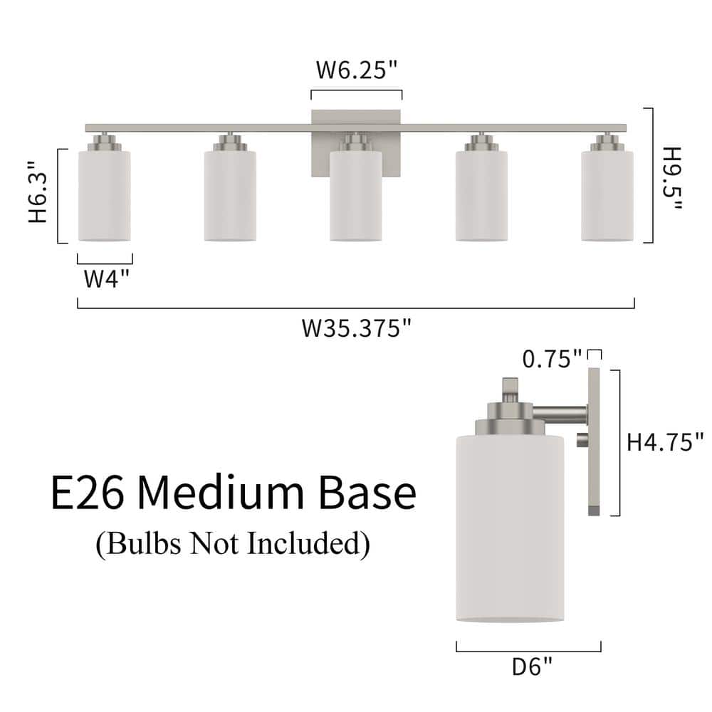 Brushed Nickel 5-Light Vanity Fixture with Frosted Glass Shades