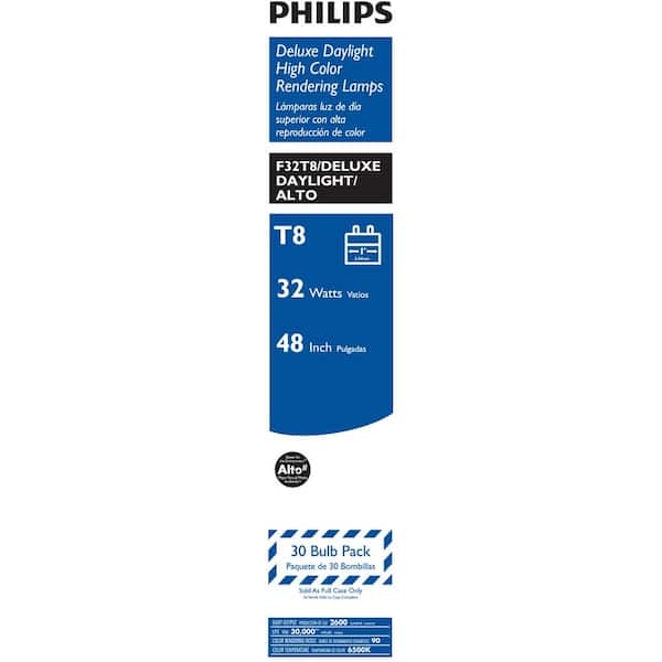 Philips 32-Watt 4 ft. Linear T8 Fluorescent Tube Light Bulb ALTO Bright White (30-Pack)