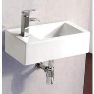 Wall-Mounted Right-Facing Rectangle Bathroom Sink in White