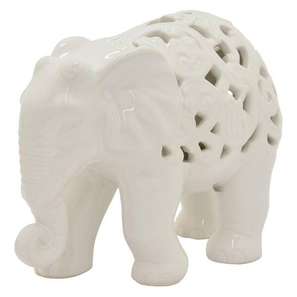 THREE HANDS 9 in. Ceramic Pierced Elephant in White
