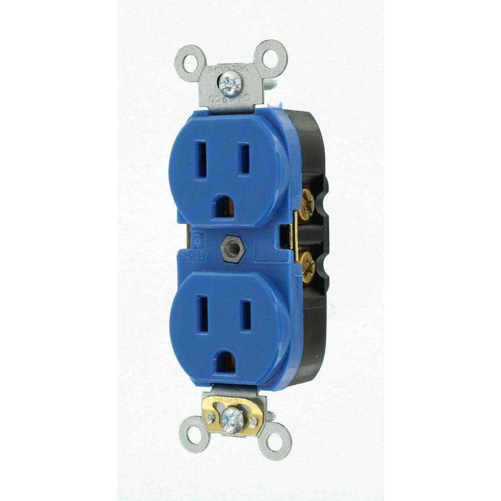 Blue Industrial Grade Duplex Receptacle with Wall Plate