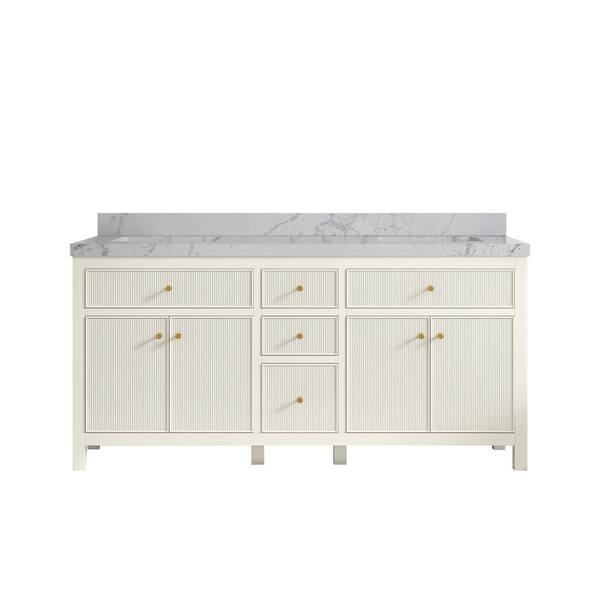 Willow Collections Sonoma 72 in. Double Sink Freestanding Alabaster Bath Vanity with Venatino Quartz Top Unassembled