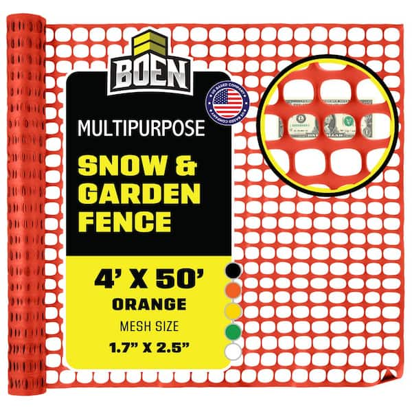 4 ft. x 50 ft. Orange Temporary Fence, Mesh Snow Fence, Plastic, Safety Garden Netting, Above Ground Barrier (2-Pack)