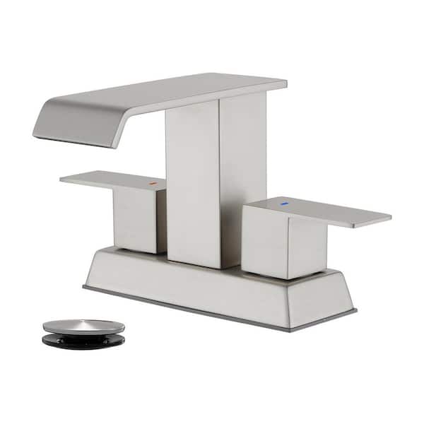 304 stainless steel 4 in. Centerset Double Handle Bathroom Faucet with Drain Kit Included in Nickel