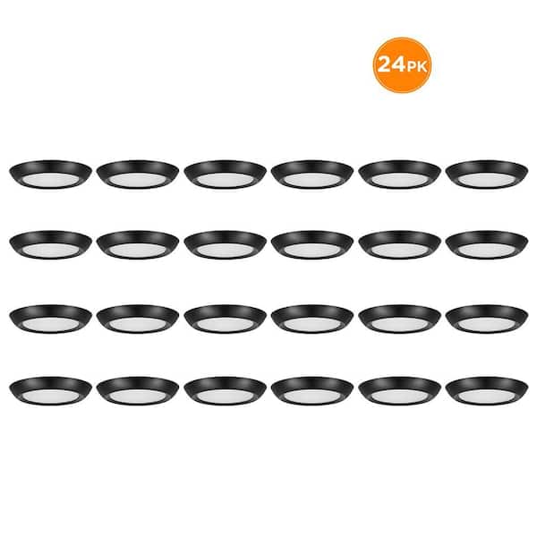 24-Pack 6 in. LED Surface Mount Downlight Flush Mount Disk Light, 600-900-1200LM, Selectable CCT 2700K-5000K, Black