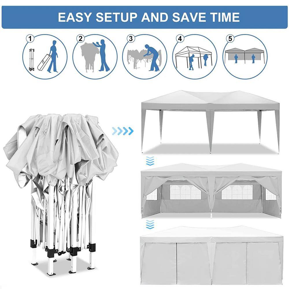 10 ft. x 20 ft. White Steel and Polyester Outdoor Folding Canopy Tent