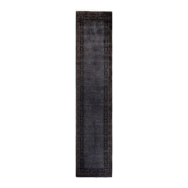 Solo Rugs Gray 2 ft. 7 in. x 12 ft. 2 in. Fine Vibrance One-of-a-Kind Hand-Knotted Area Rug