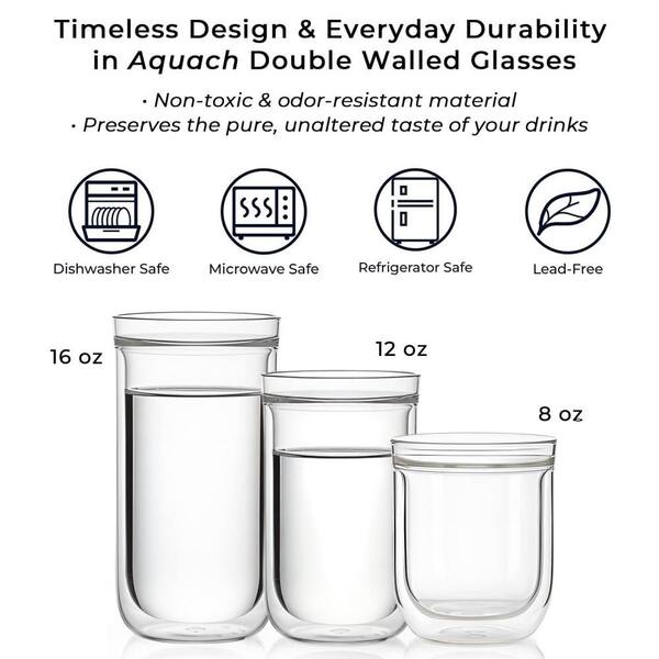 Numhew 2-Pack 16 oz. Double-Wall Glass Cup in Single Mouth and Double Body, Clear Insulated Coffee Drinking Glasses