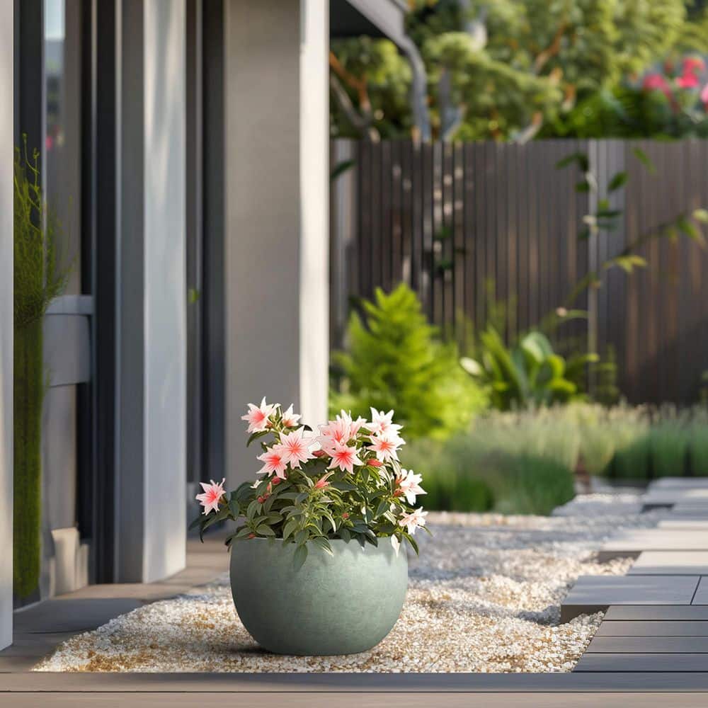 16 in. Medium Sage Gray Concrete Round Planter / Pot with Drainage Holes price history on PriceWatchPro