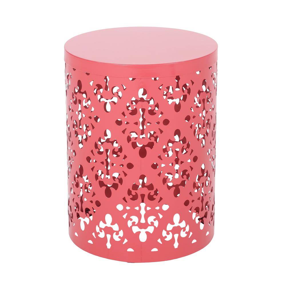 Coral 14 in. Round Metal Outdoor Side Table, Patio Powder-Coated Iron Large
