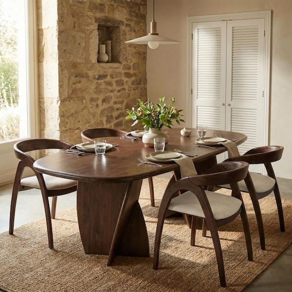 Shelun VII 5-Piece Rectangular Mid Century Rich Walnut Wood Top Dining Set Seats 4