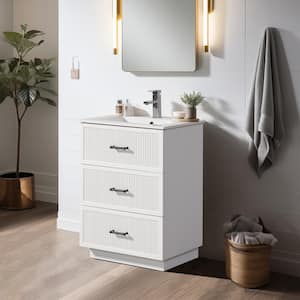 18.25 in. W x 24 in. D x 34.13 in. H-1 Sink Freestanding Bath Vanity in White with White Ceramic Top and 3-Drawers