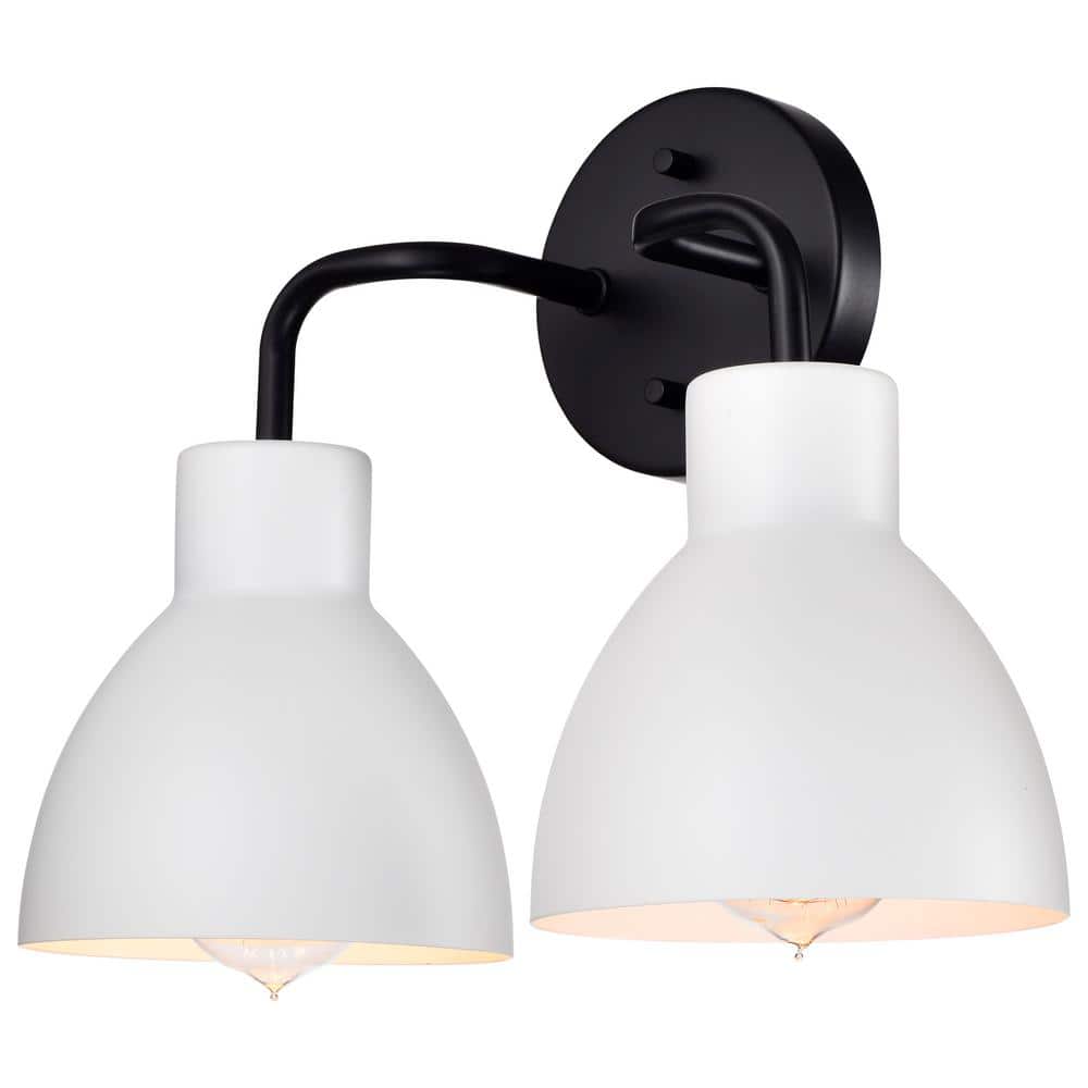 Sloan Matte Black and White Bell Vanity Light, 2-Light Direct Wire
