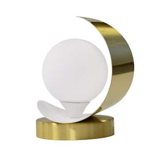 Crescent 7 in. 1-Lights Aged Brass and Matte White LED Table Lamp