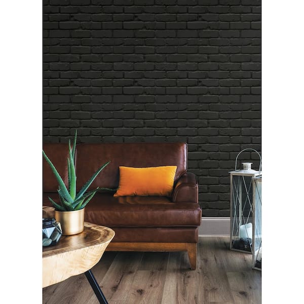 Black Amsterdam Brick Brick Vinyl Peel and Stick Wallpaper Roll