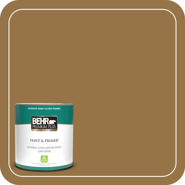 BEHR PREMIUM PLUS 1 qt. #S300-7 Rococo Gold Semi-Gloss Enamel Low Odor Interior Paint & Primer