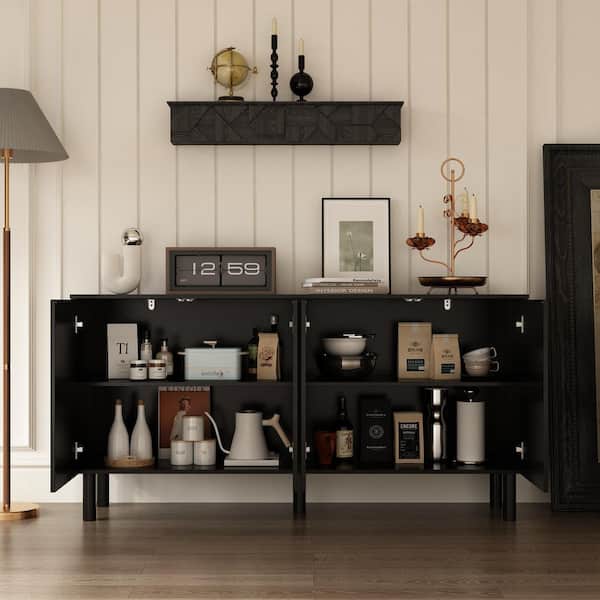 Black Paint 31.5 in. H Accent Cabinet Office Storage Cabinet Cupboard with Adjustable Shelves, Pop-up Doors