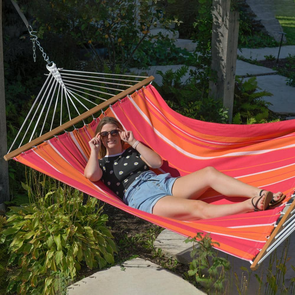 Mimosa Cotton Double Spreader Bar Hammock with Wood Frame