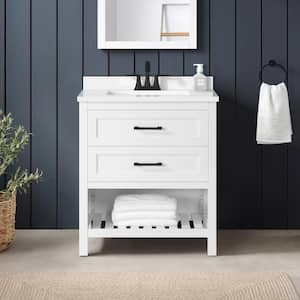 Autumn 30 in. W x 19 in. D x 34.5 in. H Single Sink Bath Vanity in White with White Engineered Stone Top