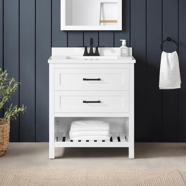 Home Decorators Collection Autumn 30 in. W x 19 in. D x 34 in. H Single Sink Bath Vanity in White with White Engineered Stone Top