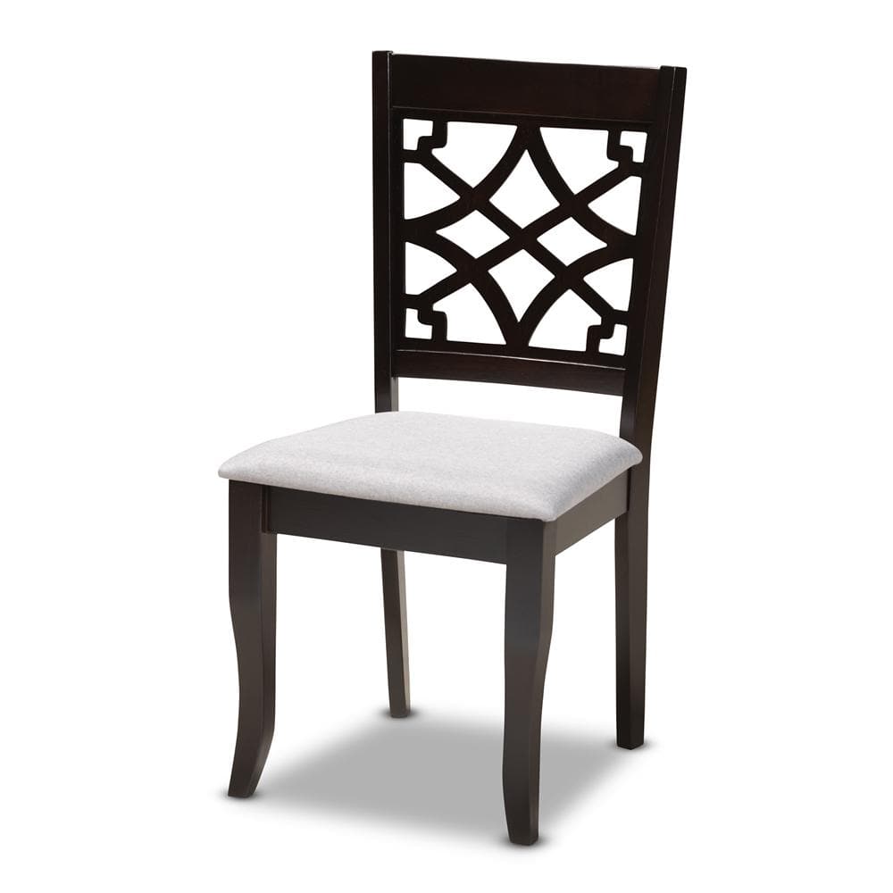 Gray Upholstered Oak Wood Dining Chairs with Cut-Out Back, Set of 4