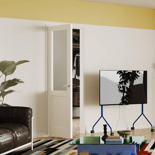 32 in. x 80 in. MDF Wood, Primed, White, 1/2 Lite, Frosted Glass Interior Door Slab With Silver Curved Doorknob