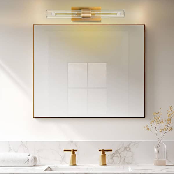 23 in. 2-Light Thickened Glass Wall Light, Brass Wall Sconce for Bathroom, Mirror, Powder Room,Hallway,Kitchen (1-Piece)