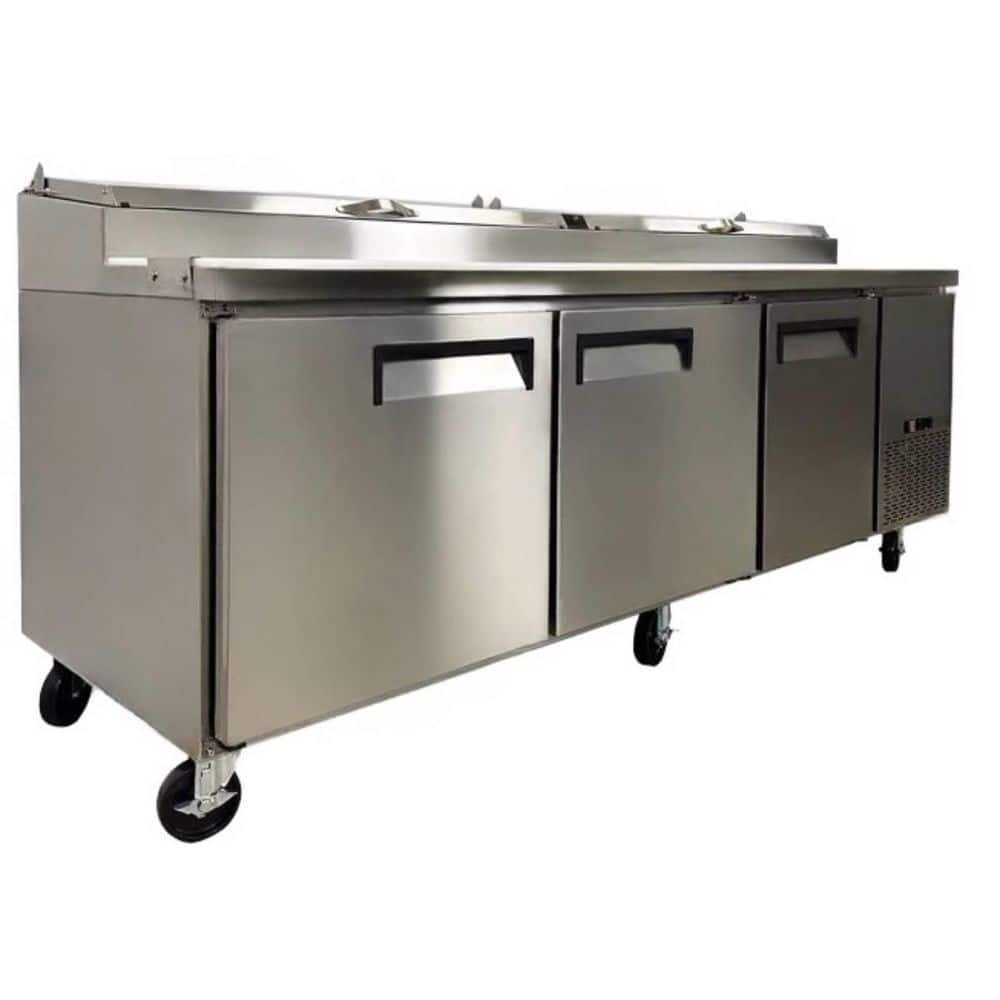 91 in. W 24.89 cu. ft. Commercial NSF Pizza Prep Table Stainless 3-Doors Refrigerator EIP3 in Stainless Steel