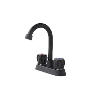 4 in. Centerset 2 Handle Bathroom Faucet with Pop-Up Drain and Supply Hose in Matt Black