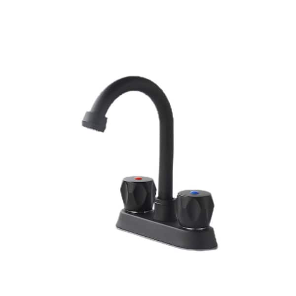 waterpar 4 in. Centerset 2 Handle Bathroom Faucet with Pop-Up Drain and Supply Hose in Matt Black