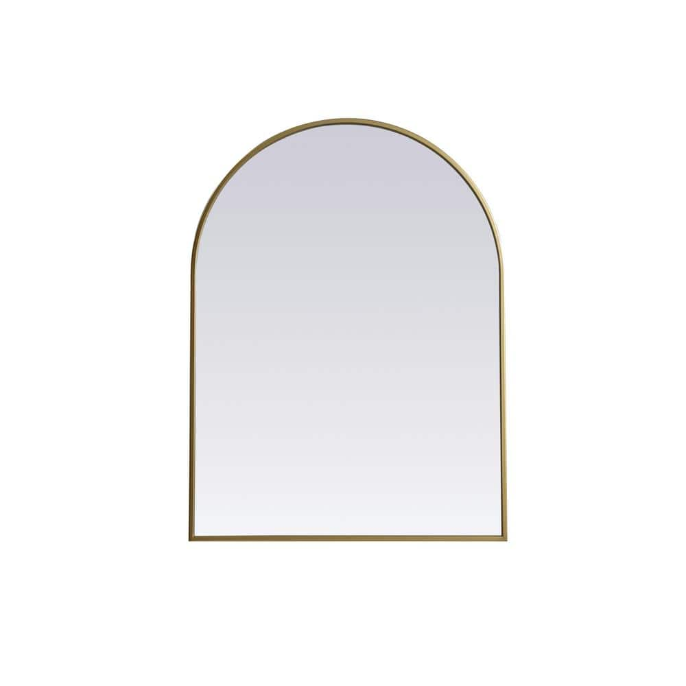 Simply Living 27 in. W x 36 in. H Arch Metal Framed Brass Mirror ...