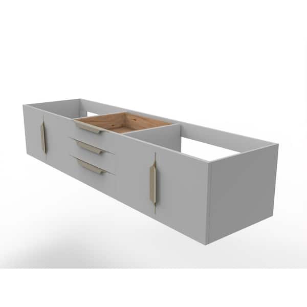 castellousa Alpine 71.75 in. W x 18.75 in. D x 14.25 in. H Bath Vanity Cabinet without Top in Matte Gray with Gold Trim