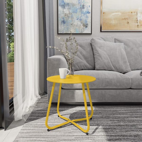DESwan Yellow Round Metal Outdoor Side Table