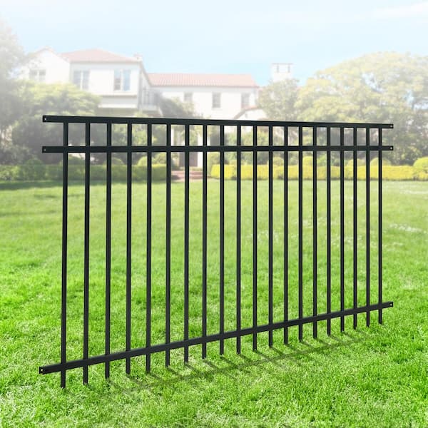 4 ft. x 8 ft. Heavy Duty Spaced Bar Flat Top Metal Fence Panel, Anti-Rust Decorative Garden Fence Panel (Single Panel)