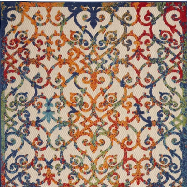 Ivory, Blue 10 ft. x 13 ft. Woven Polypropylene Indoor/Outdoor Area Rug
