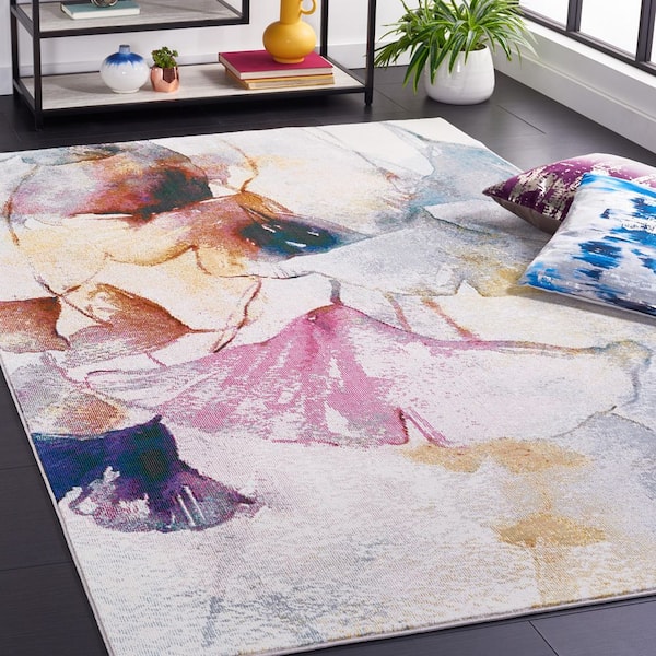 Art Studio 3 ft. x 5 ft. Ivory/Rust Abstract Running Floral Area Rug