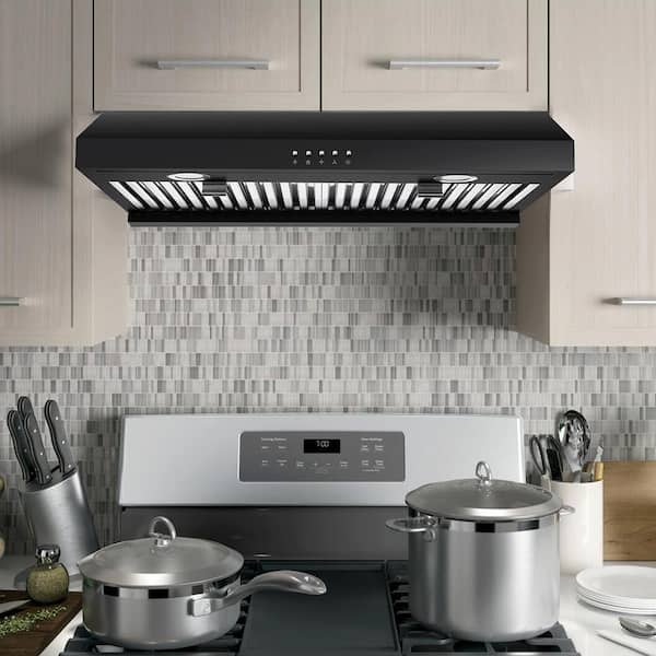 Range Hood 30 inch Under Cabinet,Black Stainless Steel Range Hood with 500 CFM,Ductless Range Hood Black,Kitchen Vent Hood 30 inch with 3 Way Venting