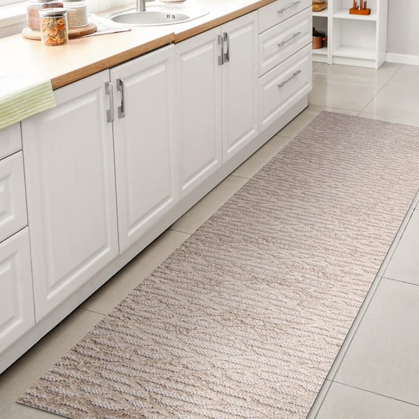 Ararat High-Low Pile Moroccan Diamond Modern Beige 2 ft. x 10 ft. Indoor/Outdoor Runner Rug