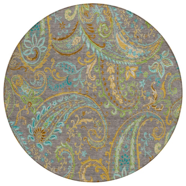 Addison Rugs Chantille ACN533 Taupe 8 ft. x 8 ft. Round Machine Washable Indoor/Outdoor Geometric Area Rug