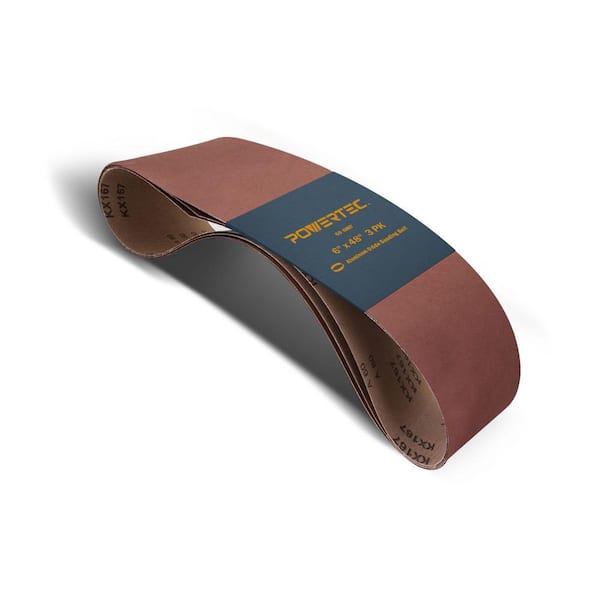 POWERTEC 6 in. x 48 in. 60-Grit Aluminum Oxide Sanding Belt (3-Pack)
