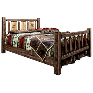 Homestead Collection Medium Brown Full Laser Engraved Elk Motif Spindle Style Bed