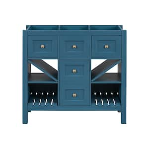 35.51 in. W x 17.87 in. D x 33 in. H Freestanding Single Bath Vanity Cabinet without Top with 3 Drawers in Blue