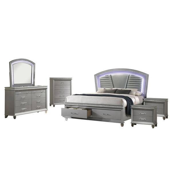 Furniture of America Litzler 6Piece Silver Wood California King