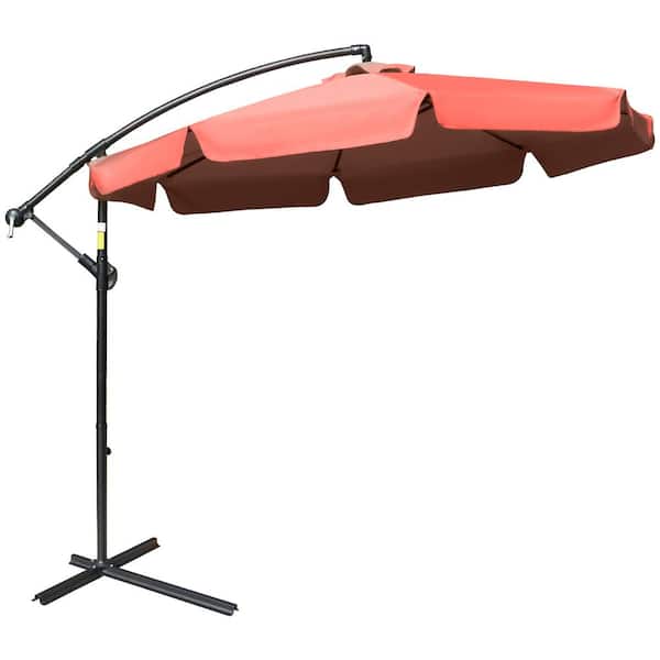 Outsunny 9 ft. Offset Hanging Umbrella Cantilever Patio Umbrella with Easy Tilt Adjustment, Cross Base and 8 Ribs in Wine Red