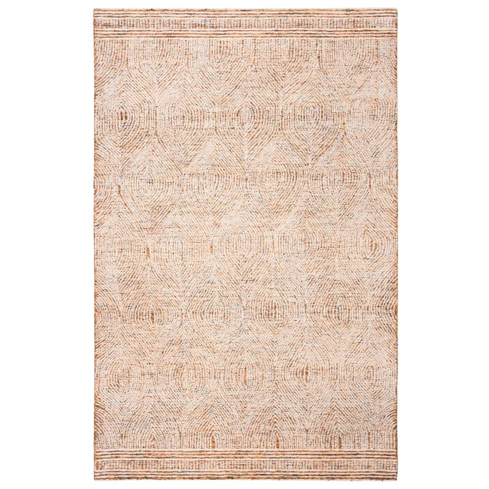 Ivory and Rust Abstract Handmade Wool Area Rug 6' x 9'