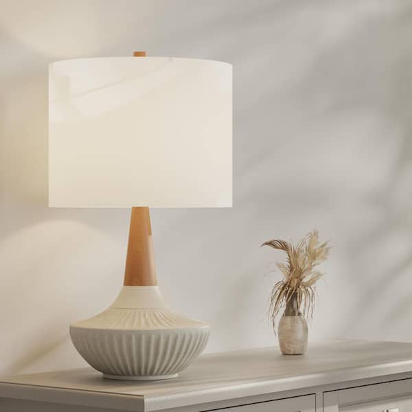 Maxax Salem 23 in. Beige Modern Ceramic Bedroom Living Room Bedside Desk Nightstand Table Lamps