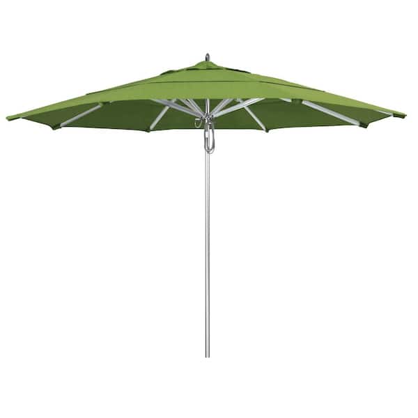 California Umbrella 11 ft. Silver Aluminum Commercial Market Patio Umbrella with Pulley Lift in Specturm Cilantro Sunbrella