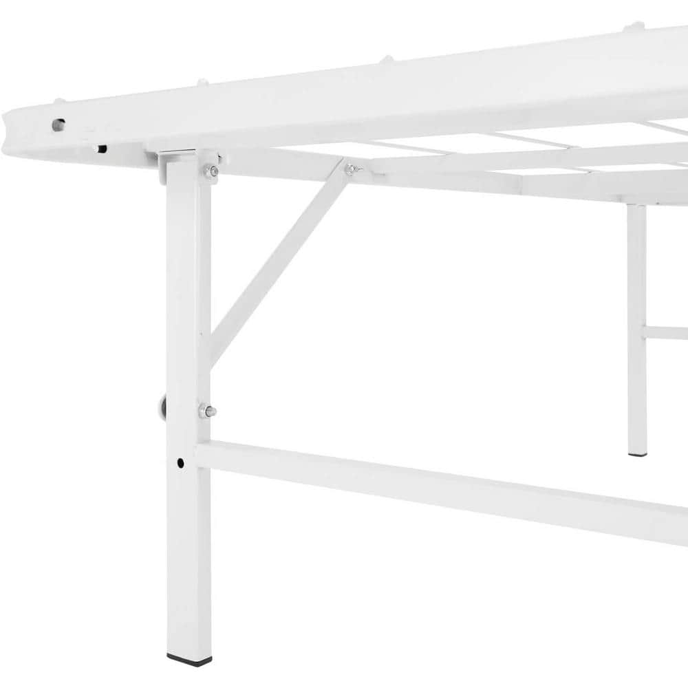 White Queen Upholstered Metal Platform Bed Frame with Slats