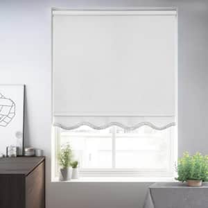 Fringe White Solid Cordless Blackout Privacy Vinyl Roller Shade 22.75 in. W x 64 in. L